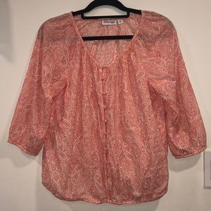 Paisley Print 3/4 Sleeve Button-up Blouse